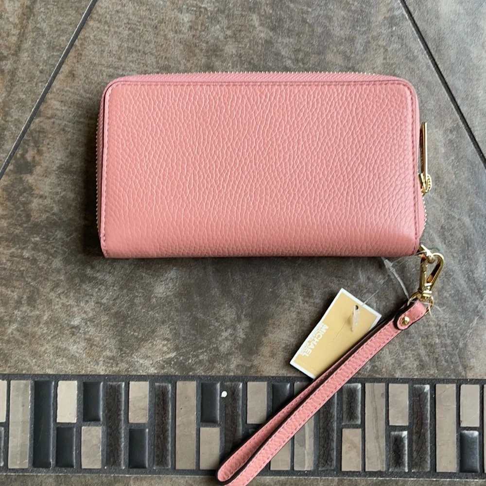 Michael Kors Large Flat MF Phone Case Leather Wallet in Sunset Rose